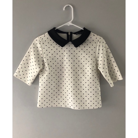 Zara Tops - ZARA Short Sleeve Polka Dot Cropped Blouse